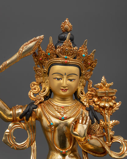 Close-Up of Manjushri Bodhisattva Holding Prajnaparamita Sutra on Lotus