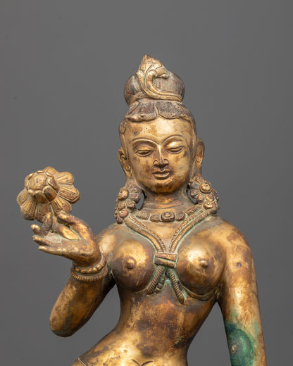 Close-Up of Mayadevi’s Face with Pure Gold Gilded Glow