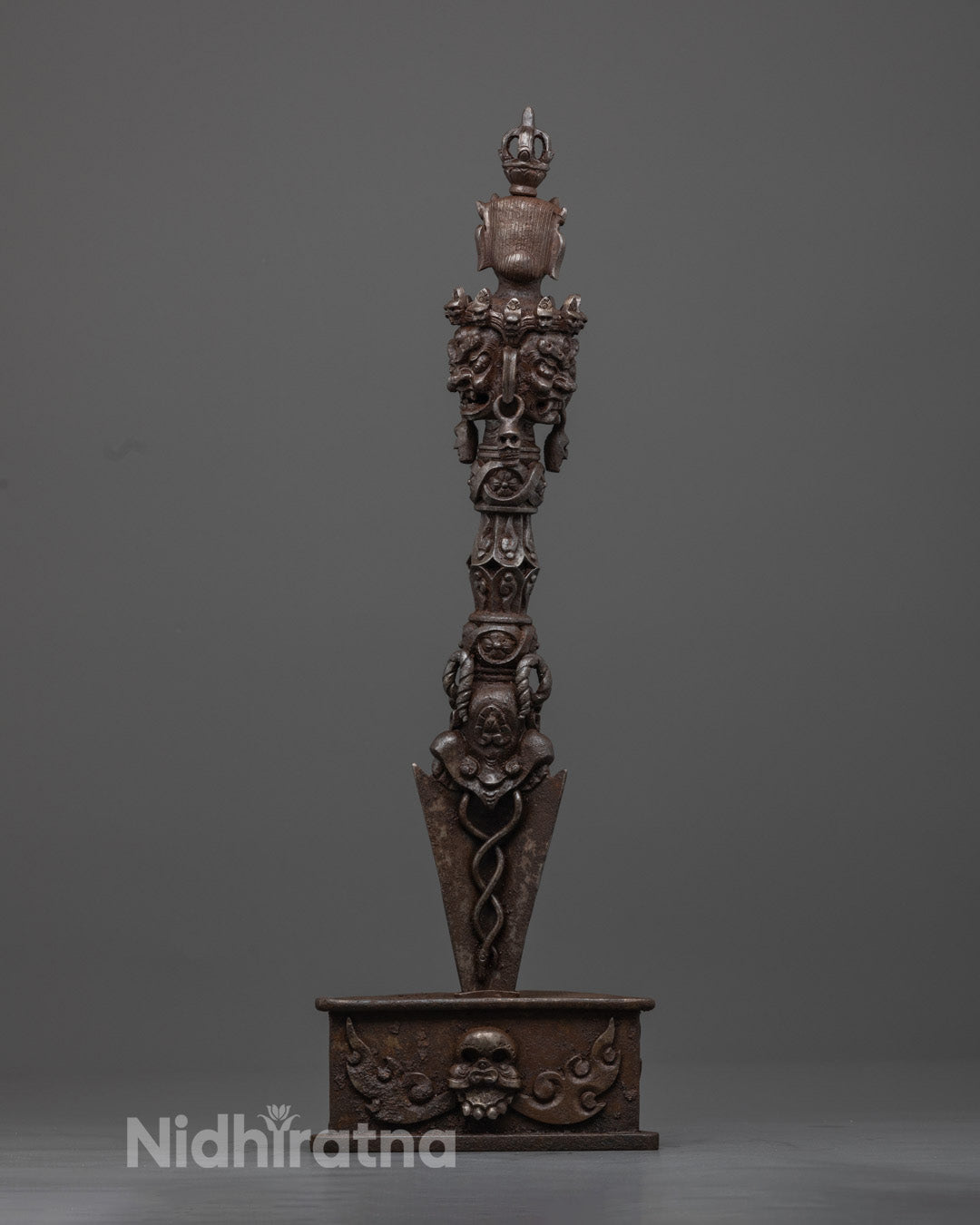 Close-Up of Iron Phurba Dagger – Sacred Vajra Blade for Dispelling Negative