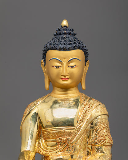 Close-Up of Shakyamuni Buddha Sculpture Radiating Serenity and Spiritual Grace