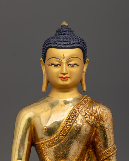 Shakyamuni Buddha's Serene Face Gilded in Pure Gold with Detailed Acrylic Color Finish