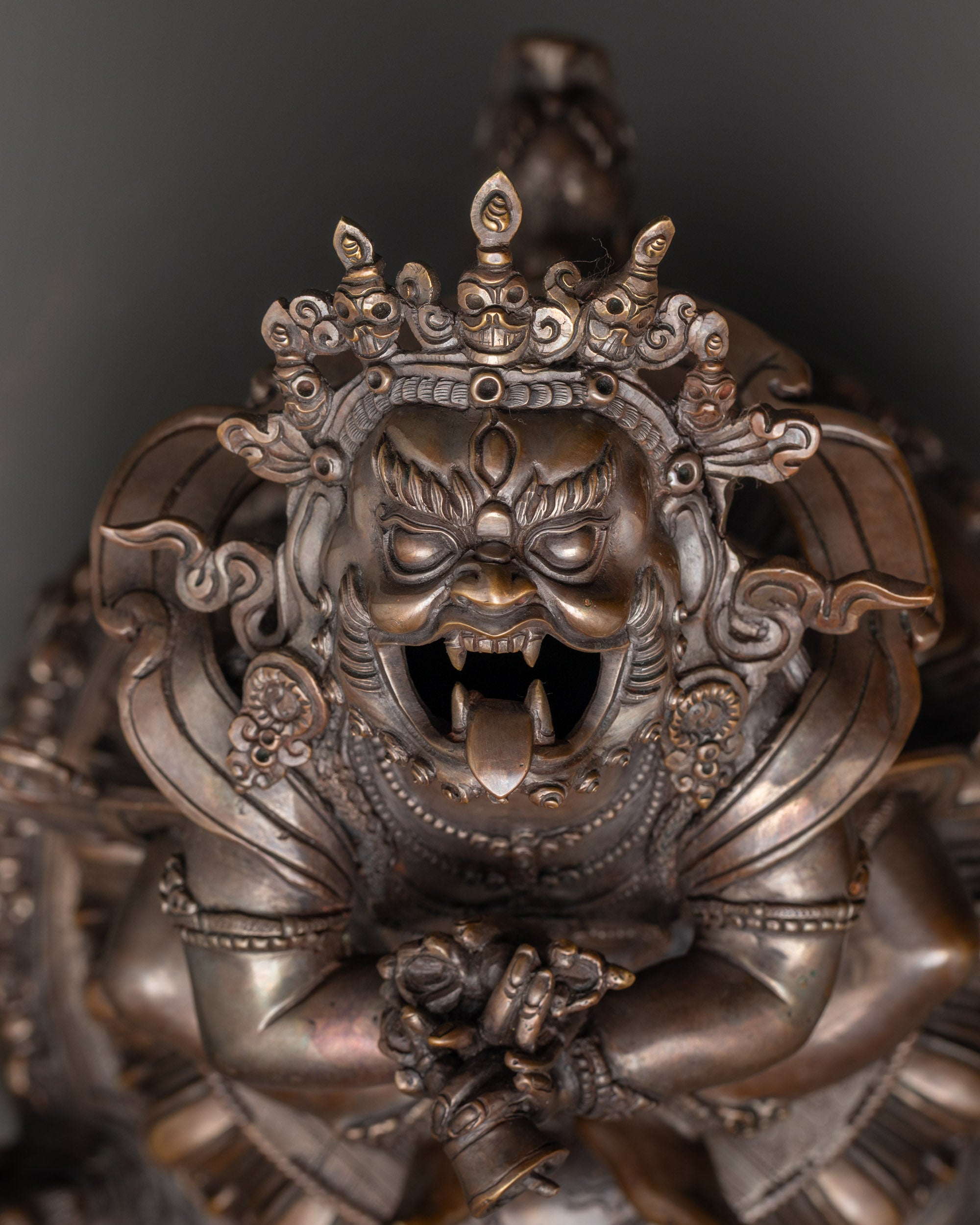 Close-Up of Vajradhaka's Face and Hands | Fierce expression of Vajradhaka with vajra and bell