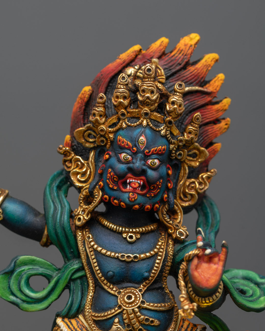 Close-Up of Vajrapani Bodhisattva Statue with Intricate Facial Features