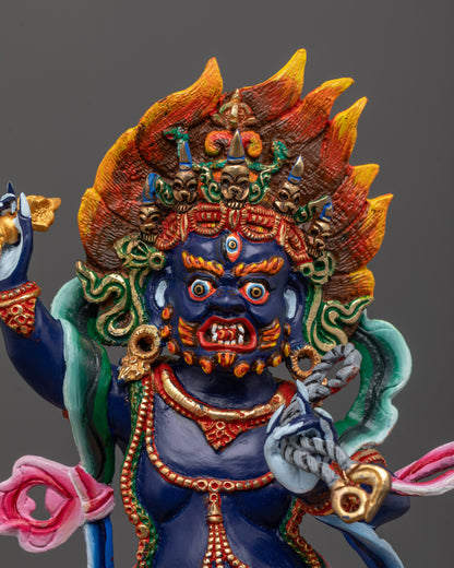 Close-Up of Vajrapani’s Wrathful Expression and Vajra Weapon