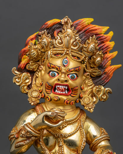 Close-up-Black-Dzambhala-face-gold-painted-Nepalese-Buddhist-deity-prosperity-blessings