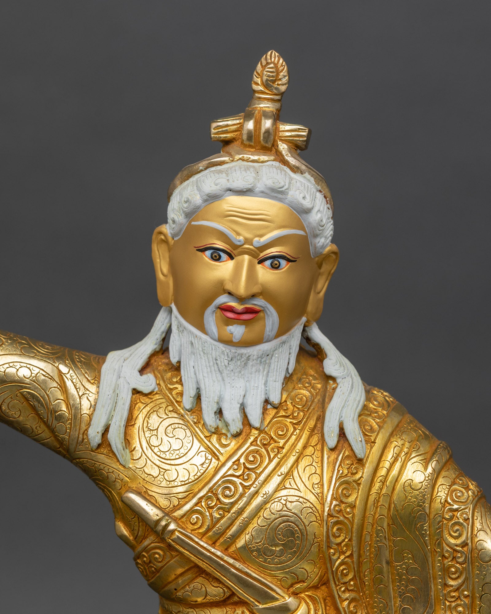 Close up Dudjom Lingpa Rinpoche – detailed vajra, phurba, and flowing white beard