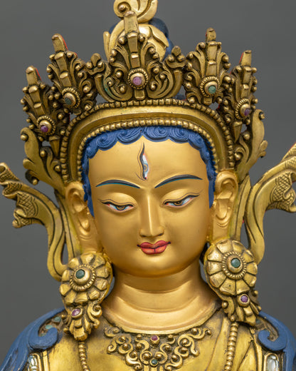 Close-up Dukar statue showing 24K gold gilded copper and intricate details