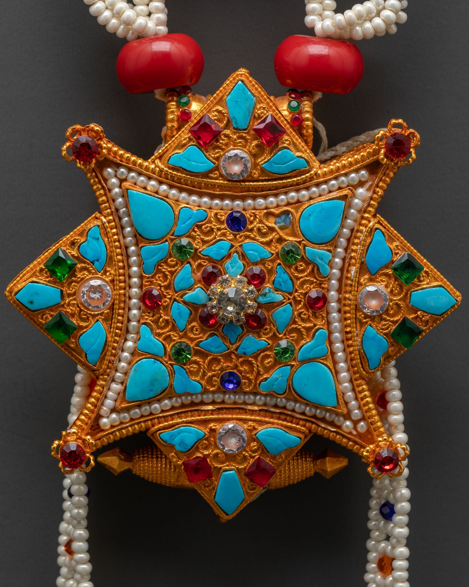 Close up Ghau Mala amulet prayer beads handcrafted spiritual accessory protection blessings