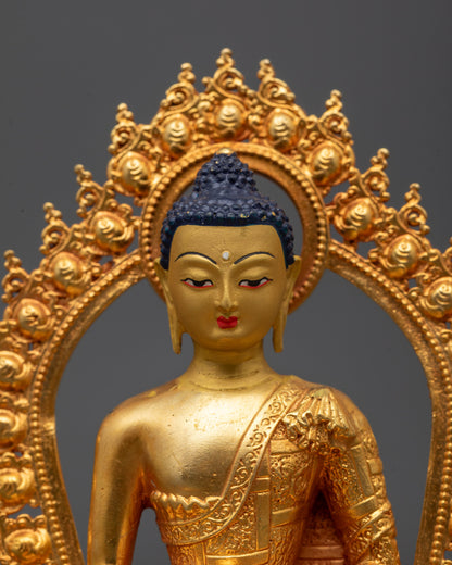 Close-up Machine-Cast Amitabha Buddha Sculpture | 24k Gold Gilded Copper Statue 