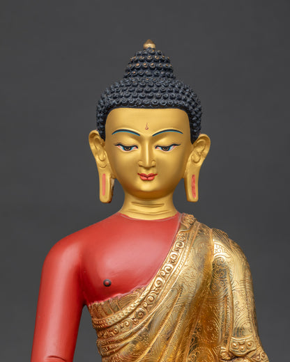 Close-up of Amitabha Buddha face, 24k gold-painted, showing serene meditation expression