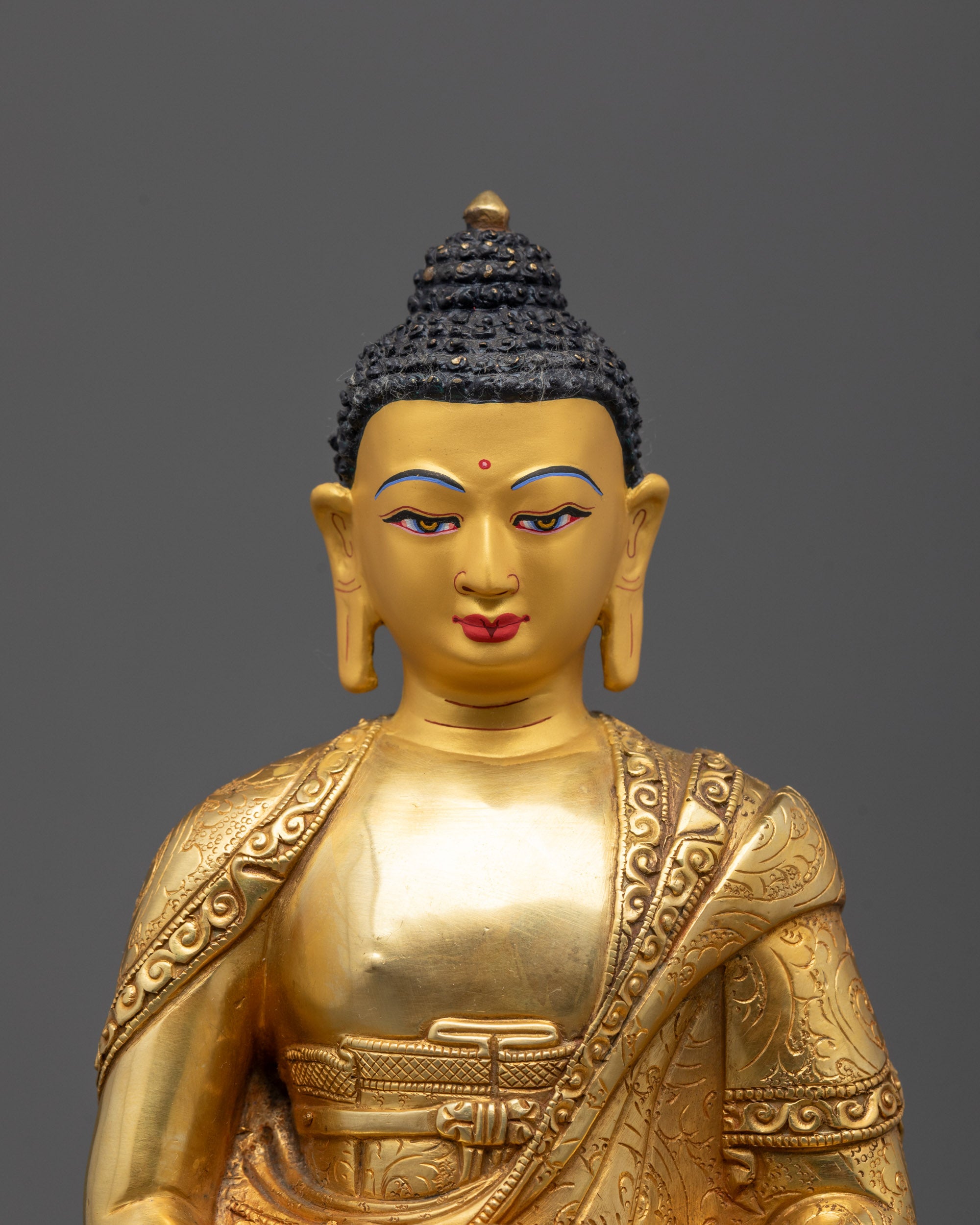Close-up of Amitabha Buddha holding begging bowl in meditative Dhyana Mudra
