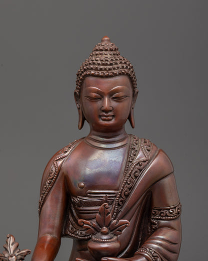 Close-up of Bhaisajyaguru Oxidized Face and Myrobalan Bowl Details


