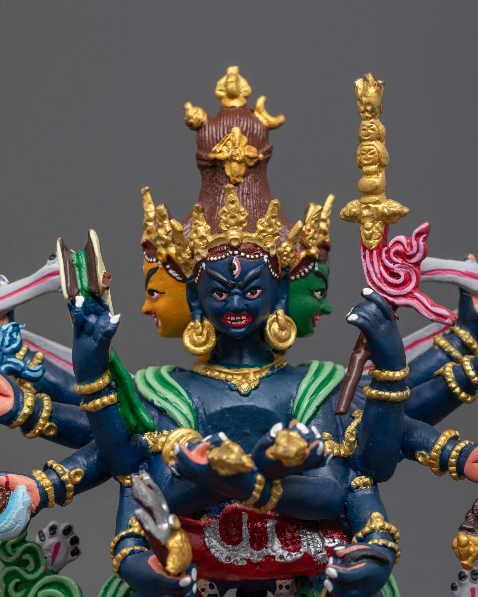 Close-up of Chakrasamvara Statue highlighting the intricate face, vajra