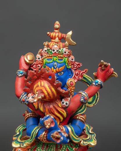 Close-up of Chakrasamvara deity showing intricate copper and acrylic color details