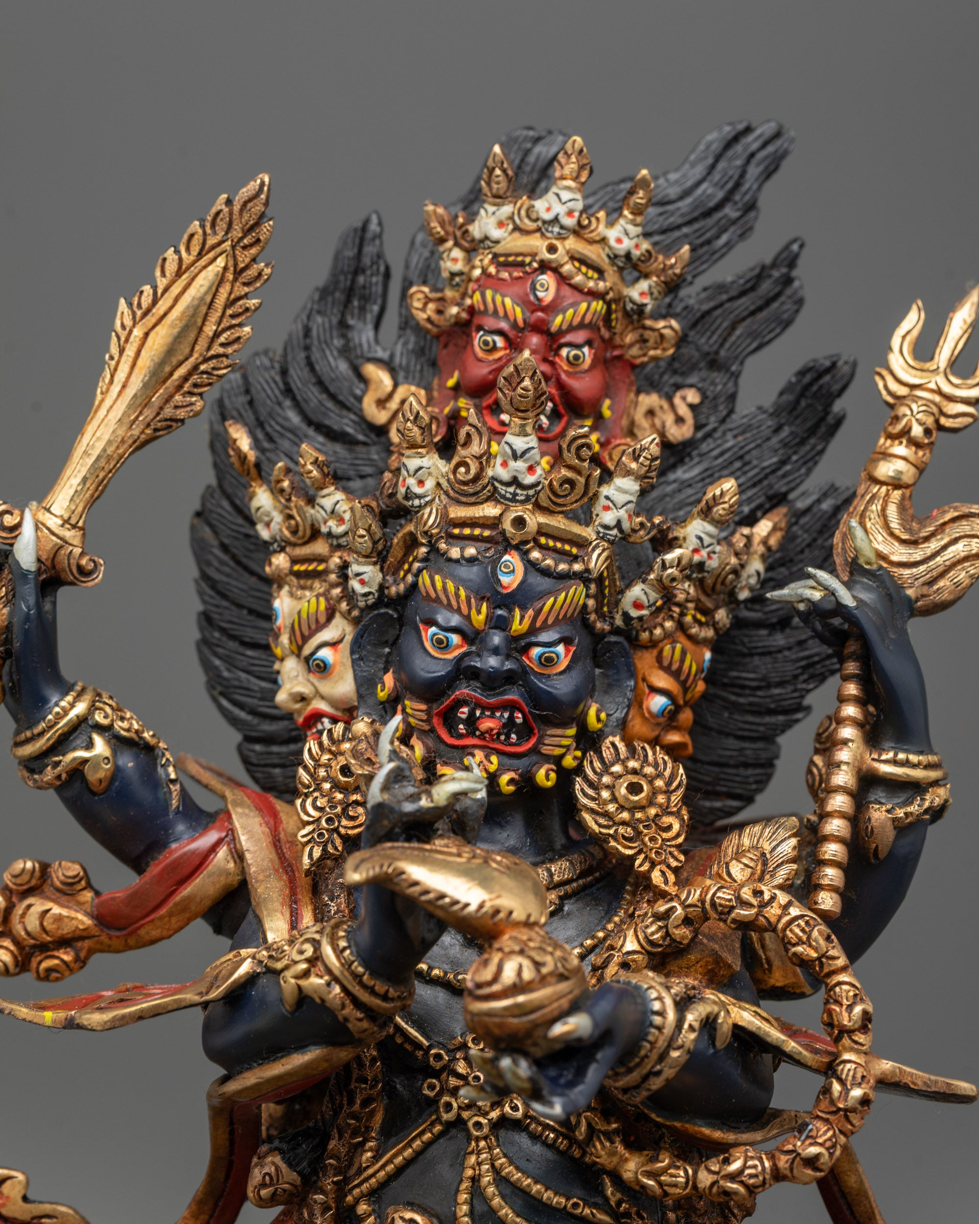 Close-up of Chuchepa Mahakala Statue face with fierce expression