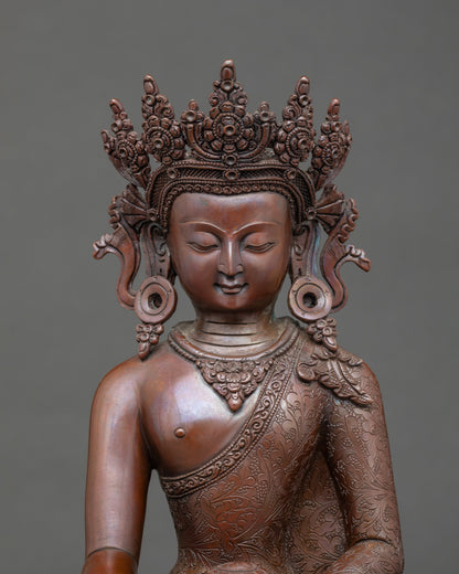 Close-up of Crown Buddha Icon showing serene face and monk’s bowl details
