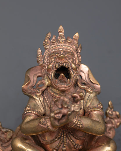 Close-up of Dorje Khadro face with 24k gold gilding and expressive craftsmanship