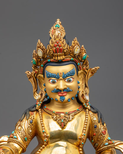 Close-up of Dzambhala’s Face with Semi-Precious Stone Inlay and Golden Detailing