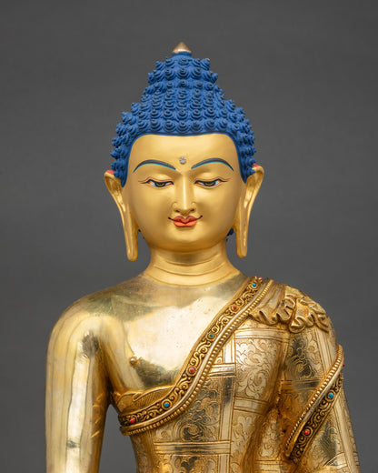 Close-up of Golden Buddha statue showing intricate copper and gold details