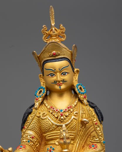 Guru Rinpoche’s Face with Skull Cup and Vajra Detailing in Vibrant Acrylic Colors