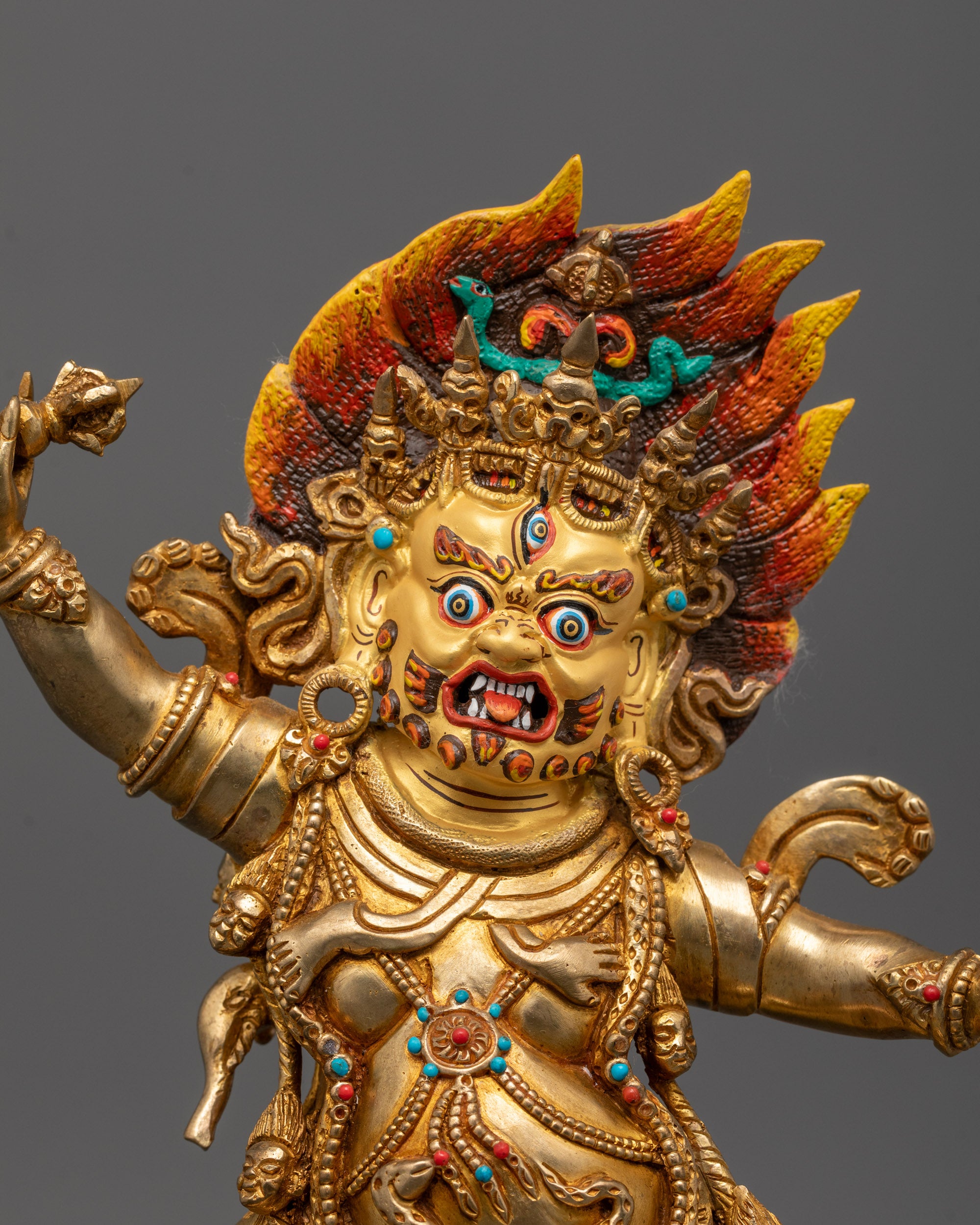Close-up of Hand-Carved Guru Dragpo Statue with 24k Gold Detailing