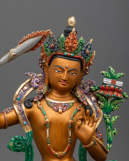 Close-up of Hand-Carved Manjushri Statue 