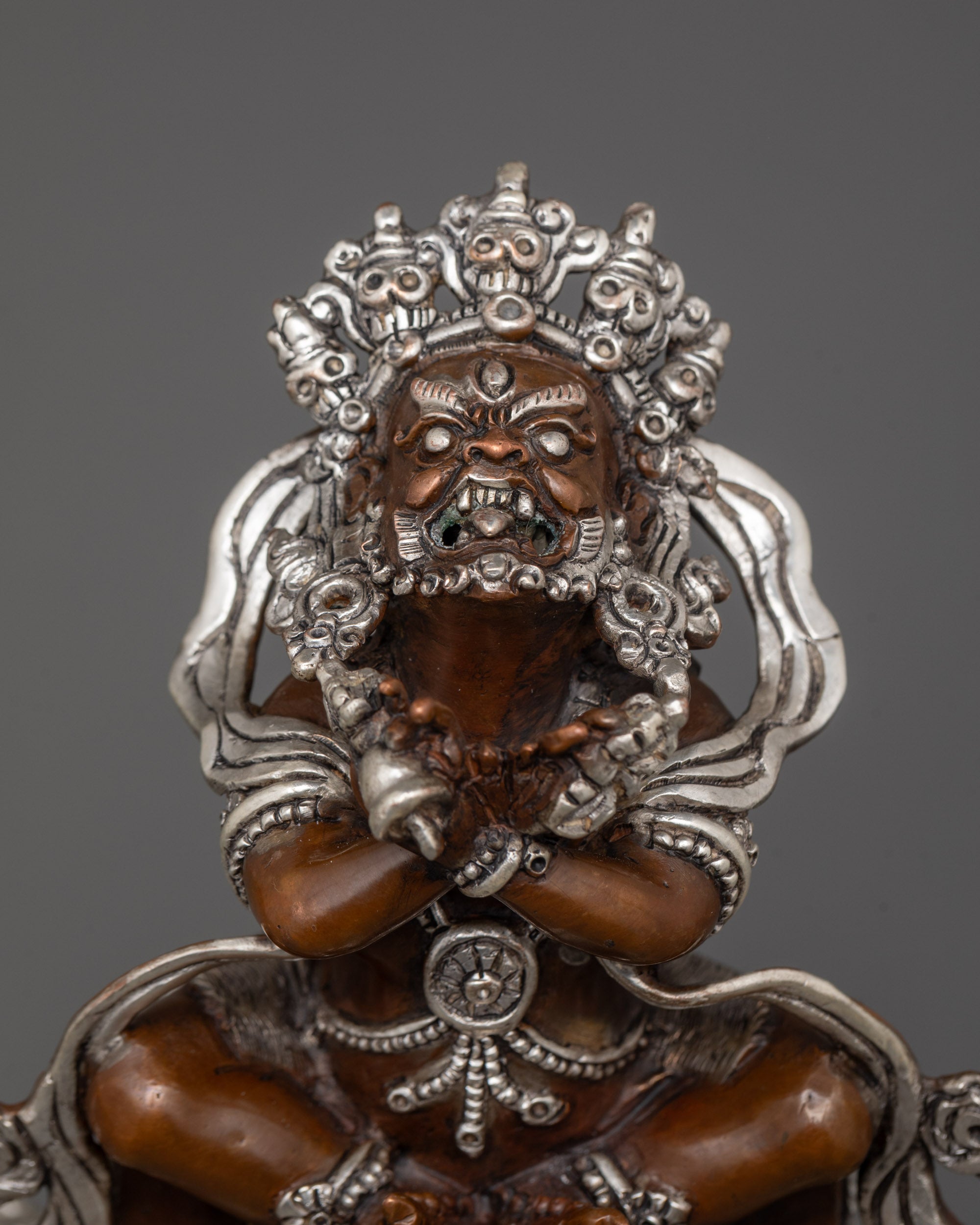Close-up of Hand-Carved Vajradhaka Statue with Silver-Plated Finishing