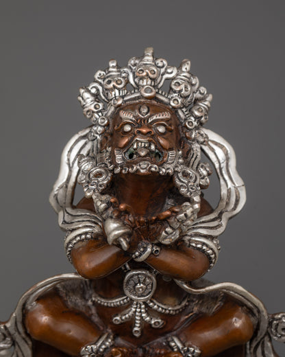 Close-up of Hand-Carved Vajradhaka Statue with Silver-Plated Finishing