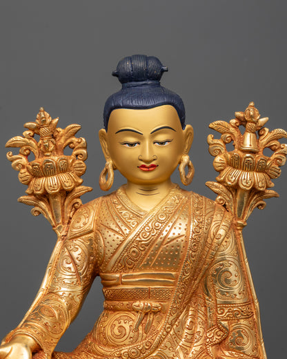 Close-up of Jigme Lingpa Statue face and 24k gold gilded features