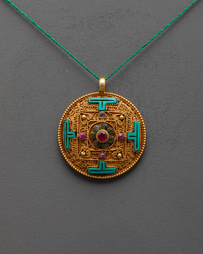 Close-up of Mandala Locket filigree design and gemstone details