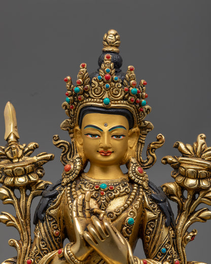 Manjushri Buddha’s Face with Fire-Gilded 24k Gold and Intricate Crown Detail