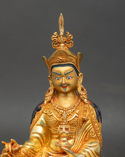 Close-up of Padmasambhava Altar Figurine, handcrafted Nepalese Guru Rinpoche statue