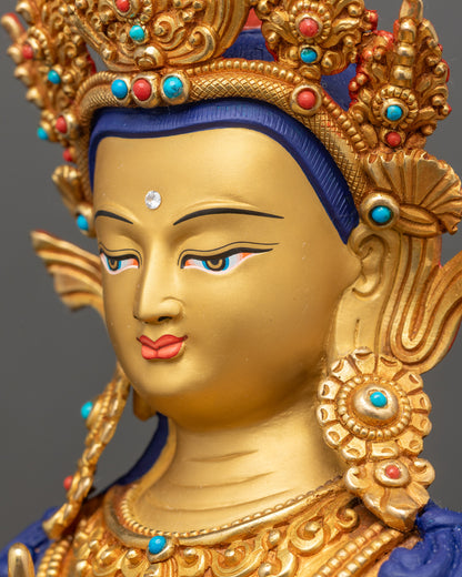 Close-up of Samantabhadra profile highlighting serene gold-gilded face