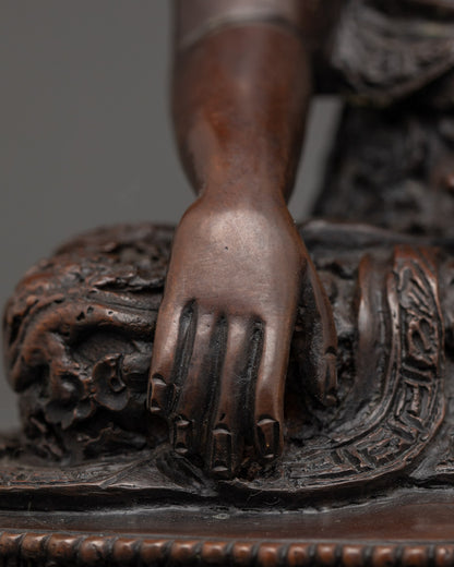 Shakyamuni Buddha’s serene face with intricate acrylic color detailing, handcrafted in Nepal.