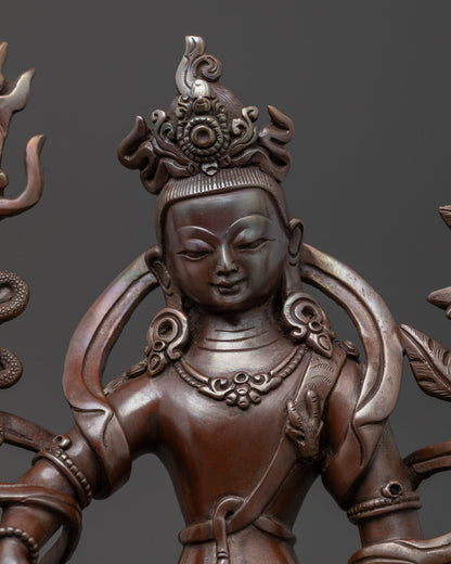 Simhanada Avalokiteshvara’s wrathful expression and intricate crown detailing handcrafted in Nepal