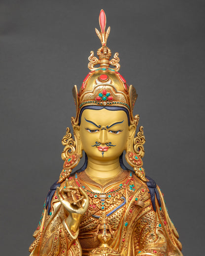 Close-up of Tsokye Dorje Statue highlighting intricate gold fire-gilding and floral kasaya details