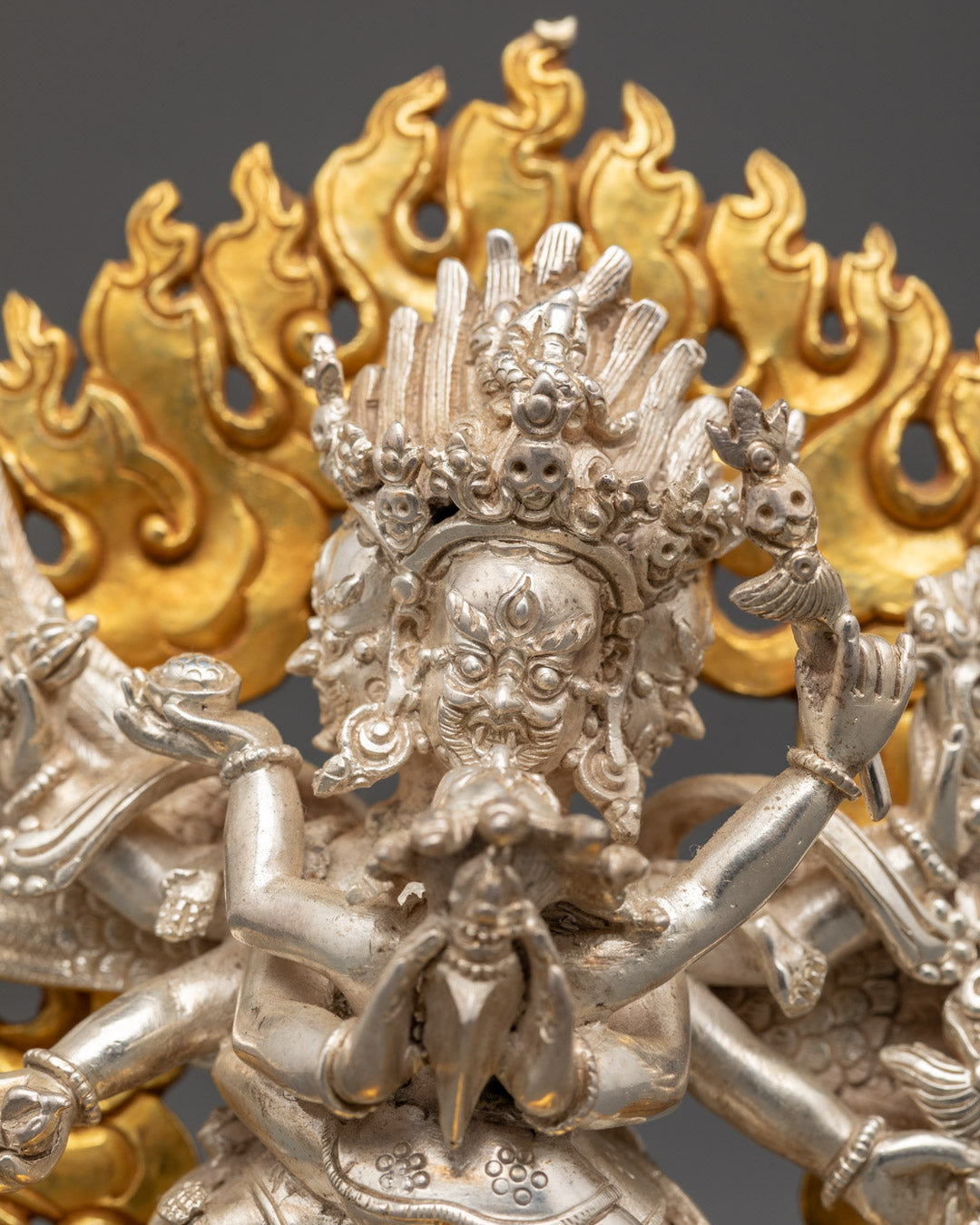 Vajrakilaya Statue Featuring Intricate Carvings, Semi-Precious Stones, and Rich Acrylic Colors – Symbol of obstacle removal and protection.