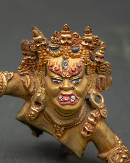 Close-up of Vajrakilaya consort face and ritual attributes Nepalese handcrafted