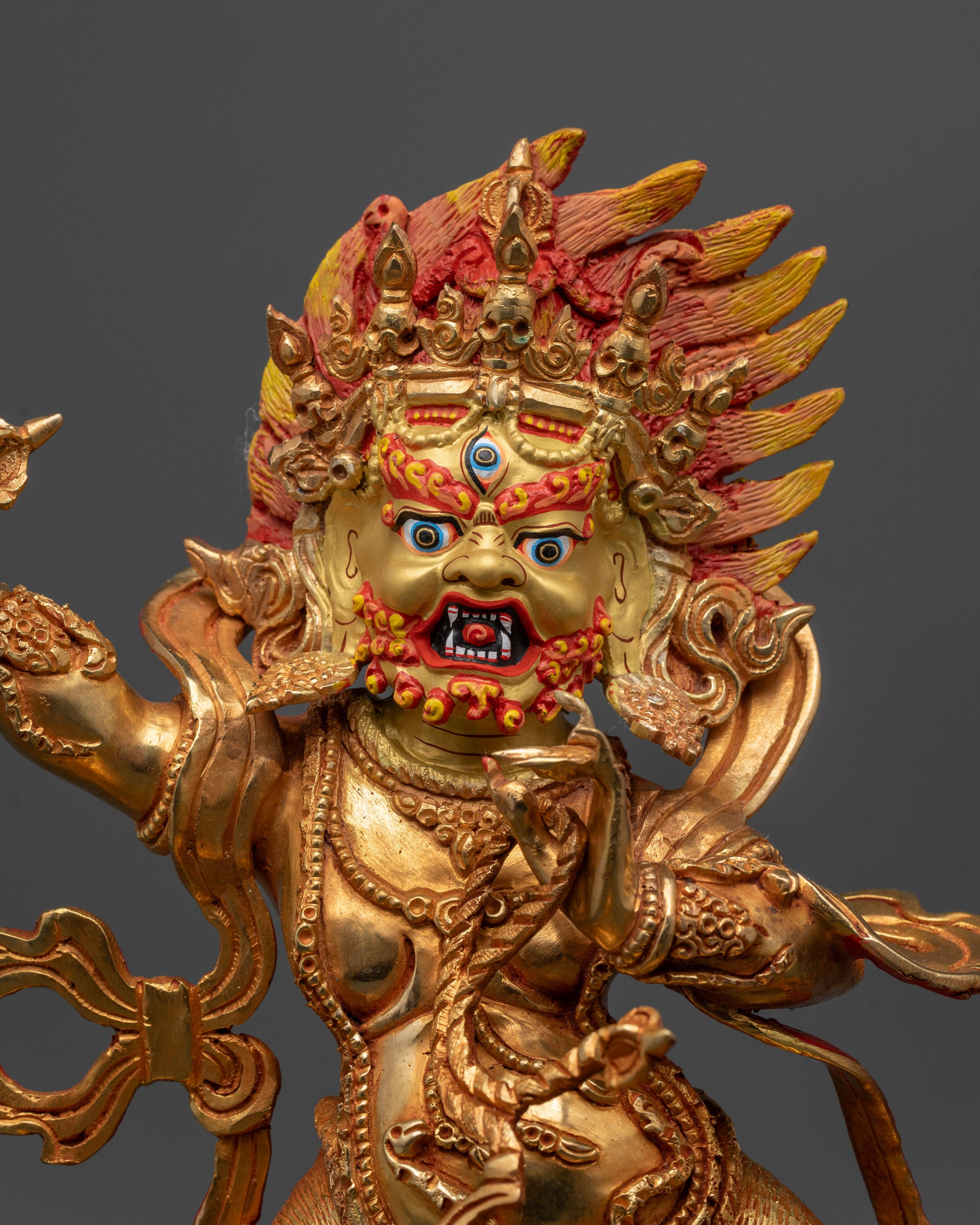 Close-up of Vajrapani Statue robes and patterns crafted by Newari artisans in Nepal