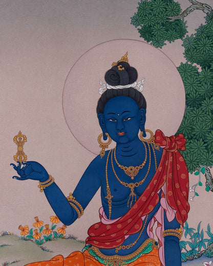 Close-up of Vajrapani holding vajra symbolizing unbreakable strength and inner wisdom