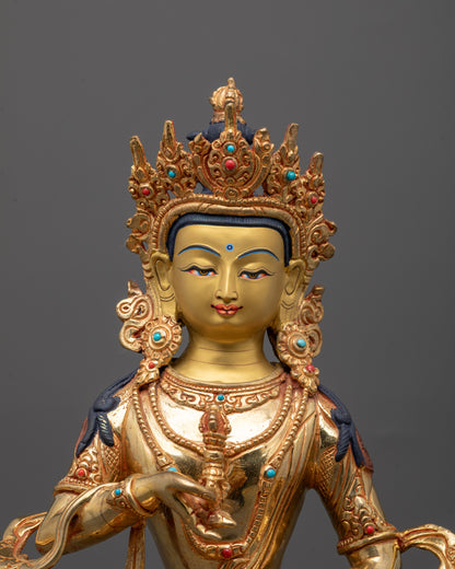 Close-up of Vajrasattva Statue showing intricate 24k fire gold gilded detailing