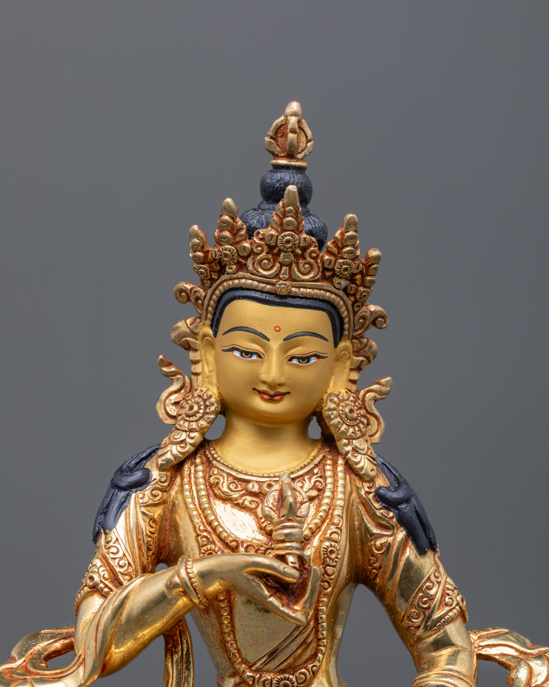 Vajrasattva's Gold-Gilded Face and Ornate Copper Robes Decorated with Acrylic Paint