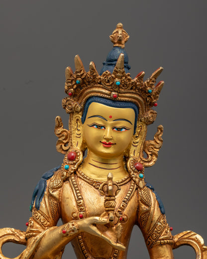 Vajrasattva’s Serene Face and Vajra Symbol – Detailed Lost Wax Method Copper Sculpture