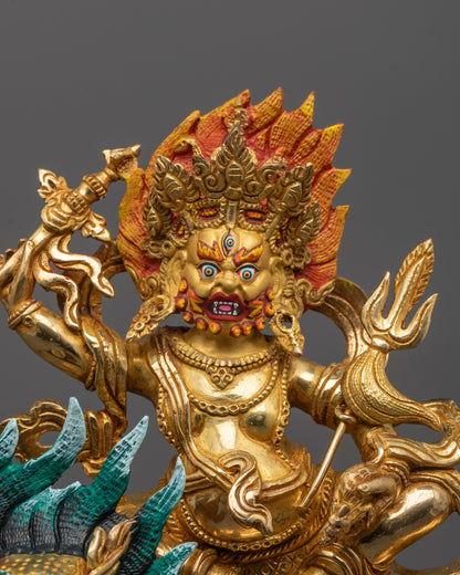 Close-up of White Dzambhala’s face with third eye and 24k gold fire gilded detailing