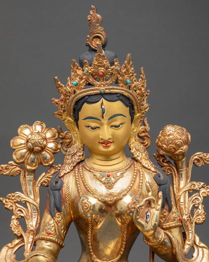 Close-up of White Tara crown and seven eyes, semi-precious stones, meditation and spiritual décor