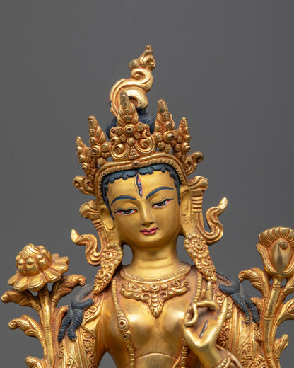 Close-up of White Tara's serene face with third eye and peaceful expression