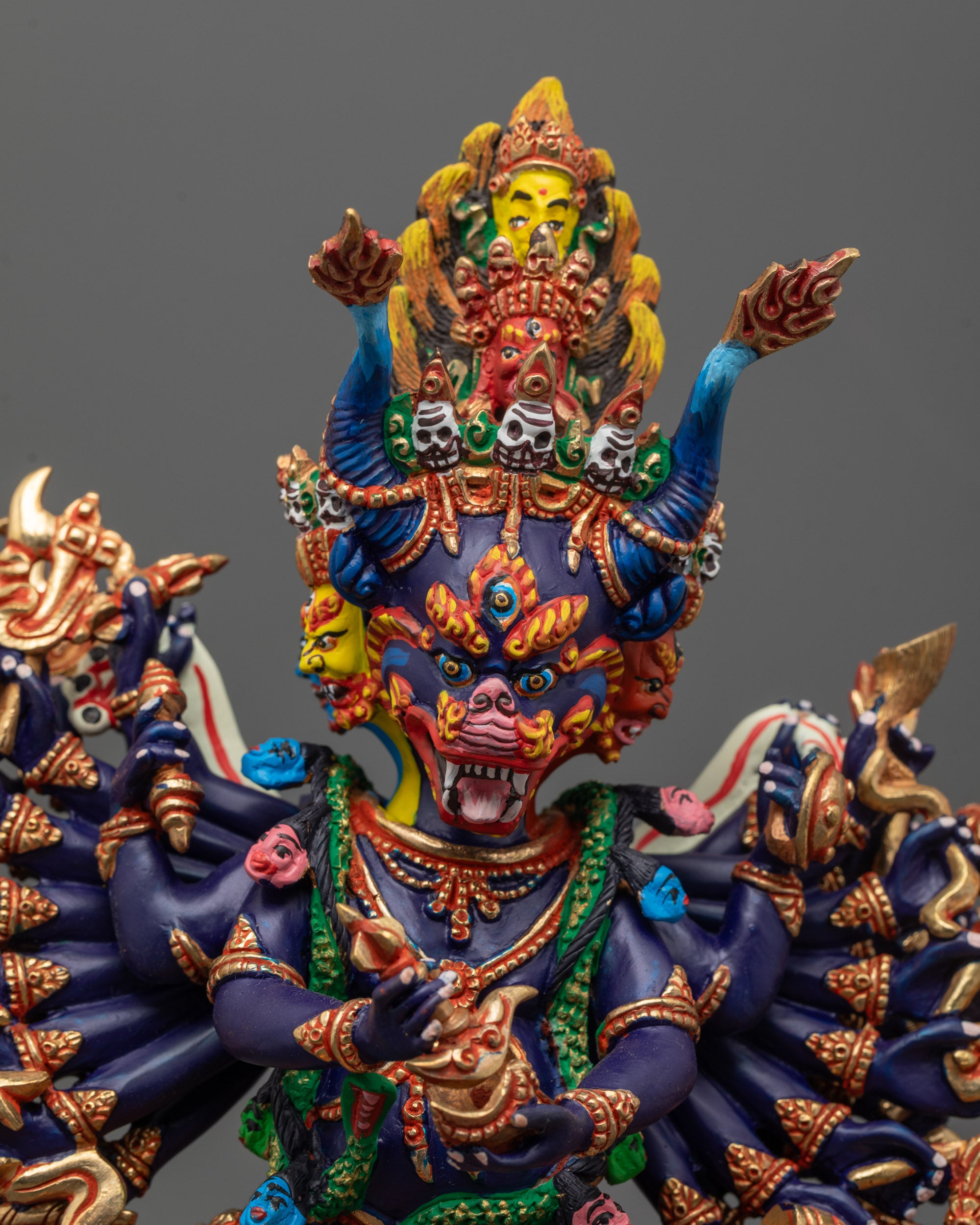 Close-up of Yamantaka’s face with third eyes and intricate detailing
