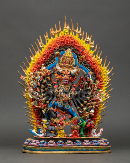 Close-up of Yamantaka statue showing intricate copper and gold details