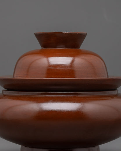 Close-up of carved wood texture on Tibetan Paru Bowl
