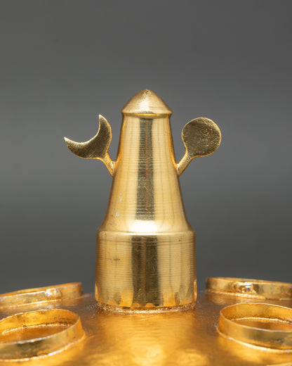 Close-up of central spire Torma with gold fire-gilding, Moon and Sun symbols